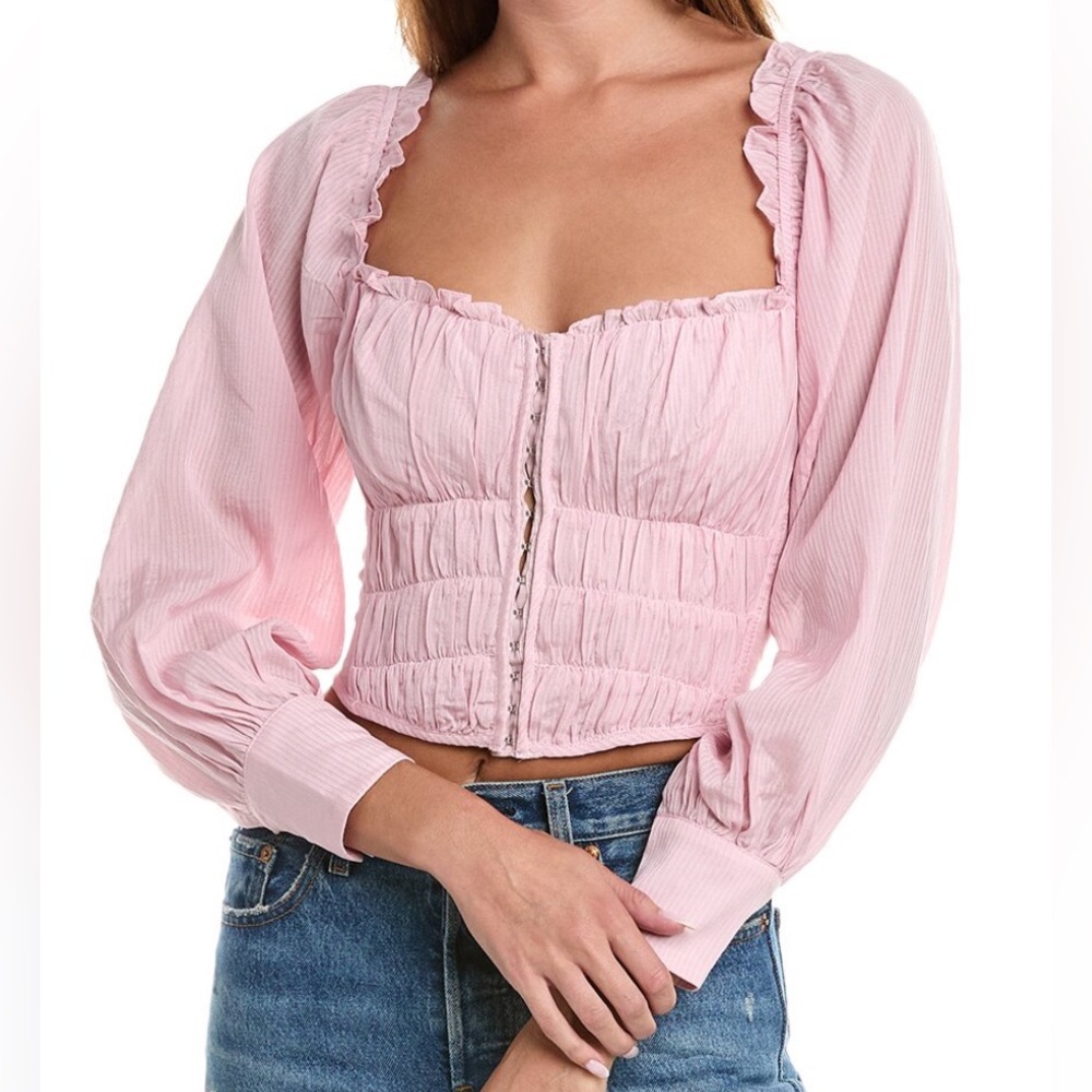 ASTR The Label NWT Amber Chiffon Puff Sleeve Long Sleeve Corset Top